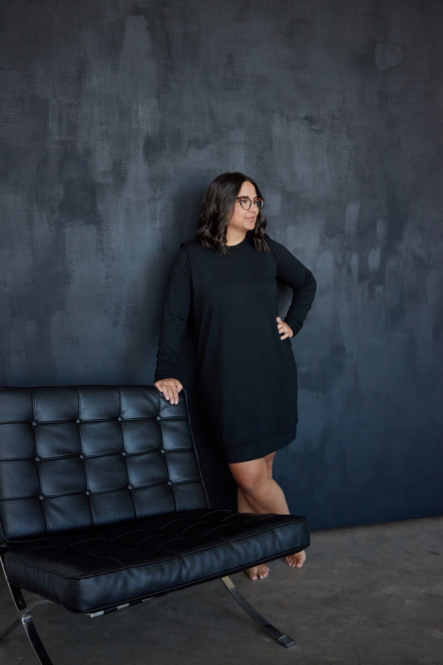 Crew Sweater Dress in Onyx