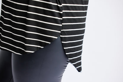 Bamboo Relaxed Long Sleeve in B&amp;W Stripes