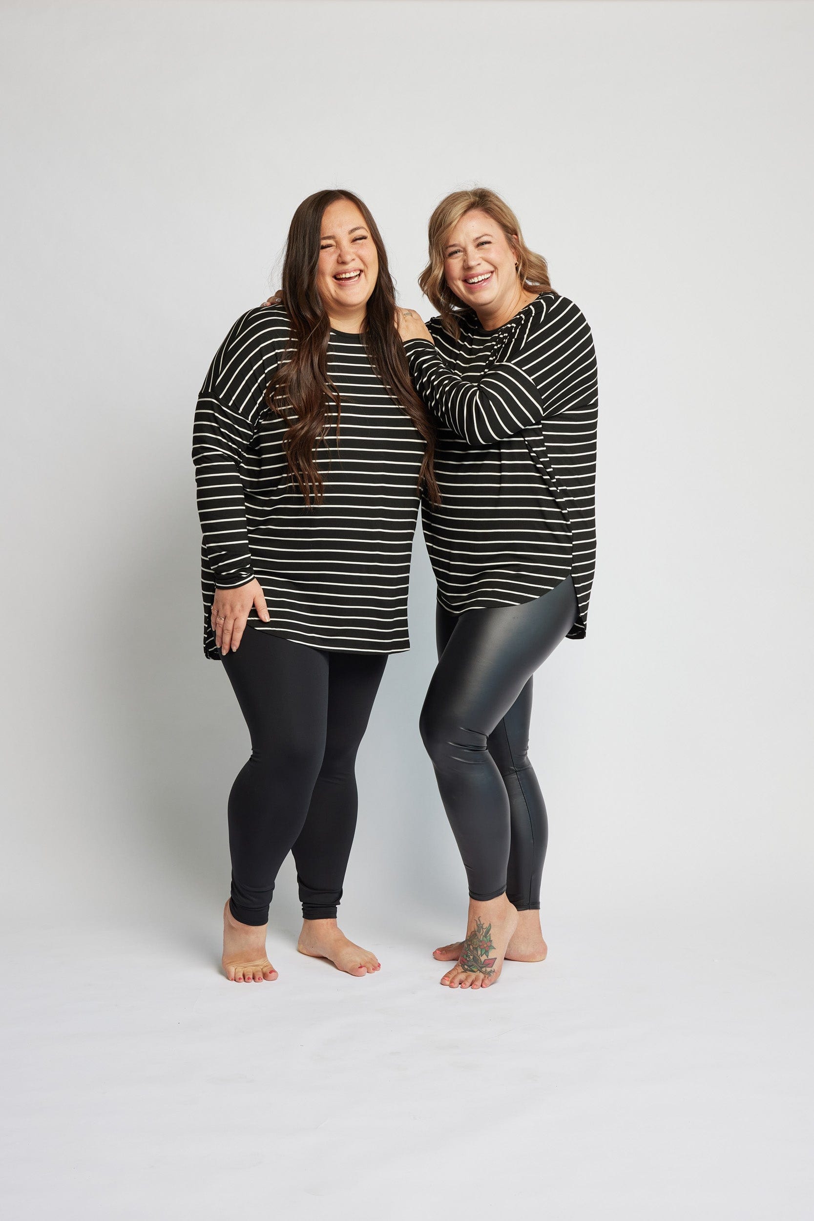 Bamboo Relaxed Long Sleeve in B&amp;W Stripes