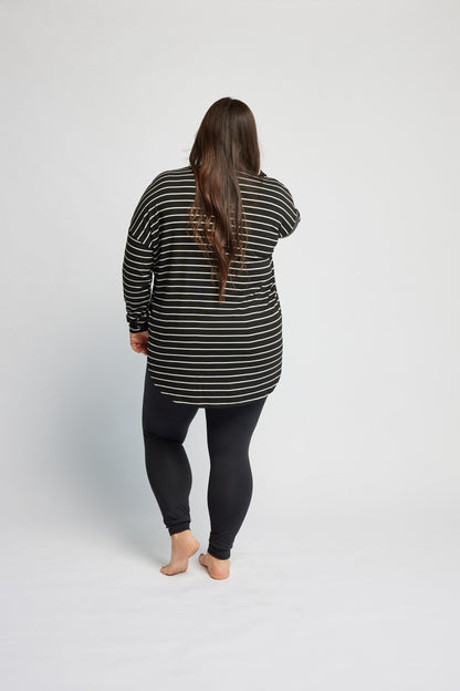 Bamboo Relaxed Long Sleeve in B&amp;W Stripes