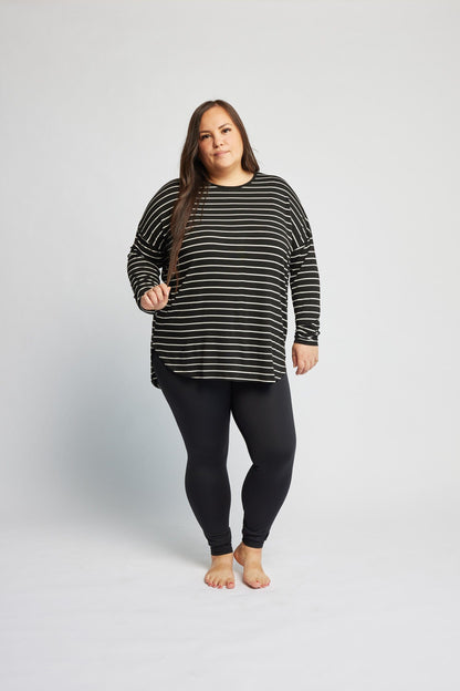 Bamboo Relaxed Long Sleeve in B&amp;W Stripes