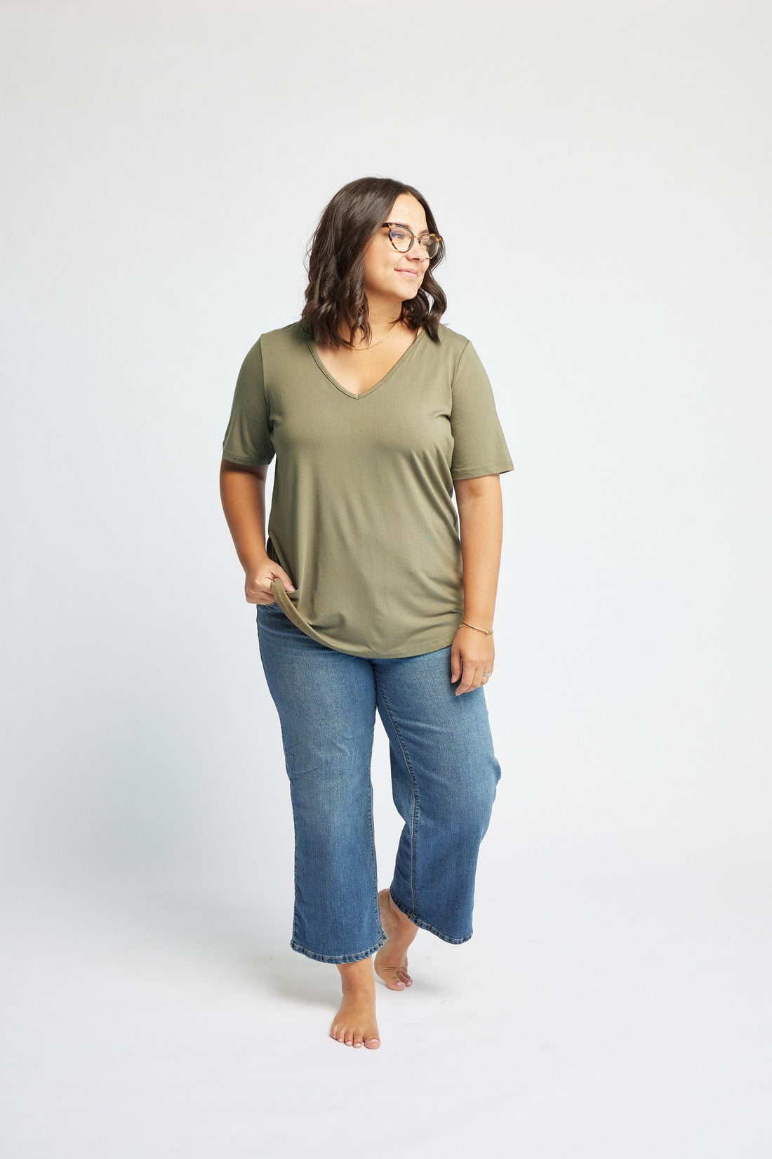 V-Neck Tee in Olive