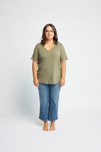 V-Neck Tee in Olive