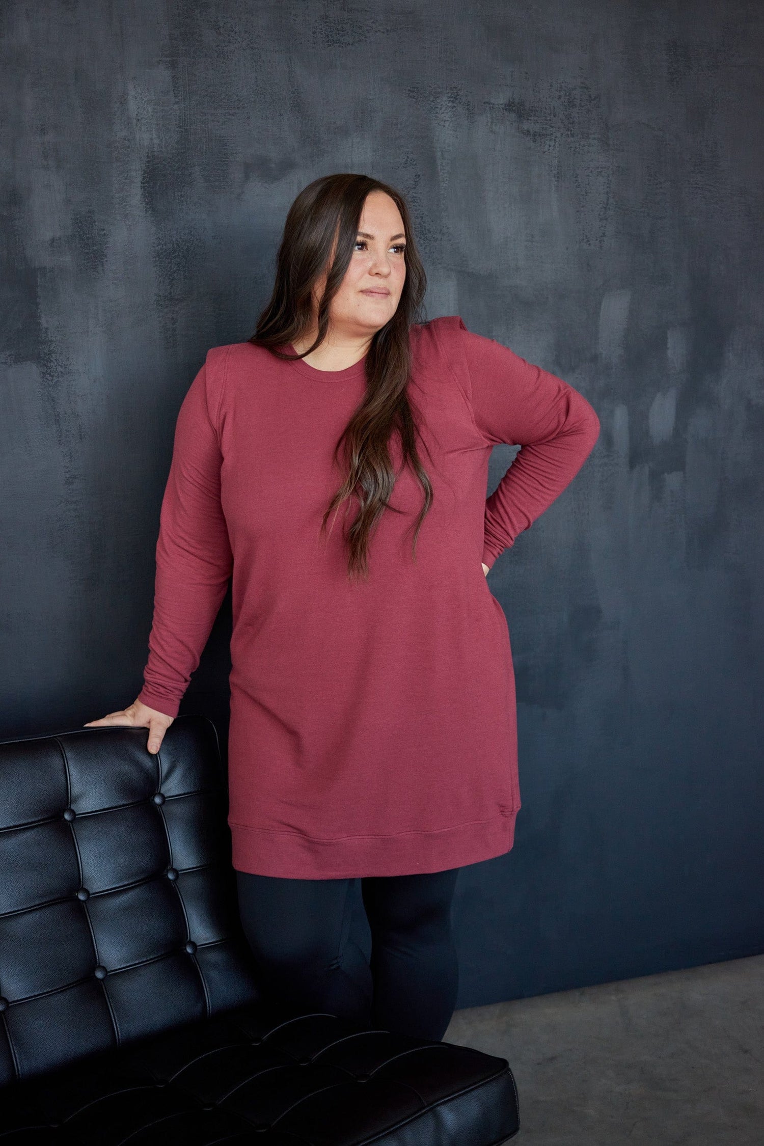 Crew Sweater Dress in Cranberry