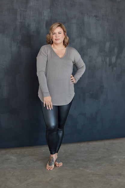 Knit V-Neck Sweater in Steel