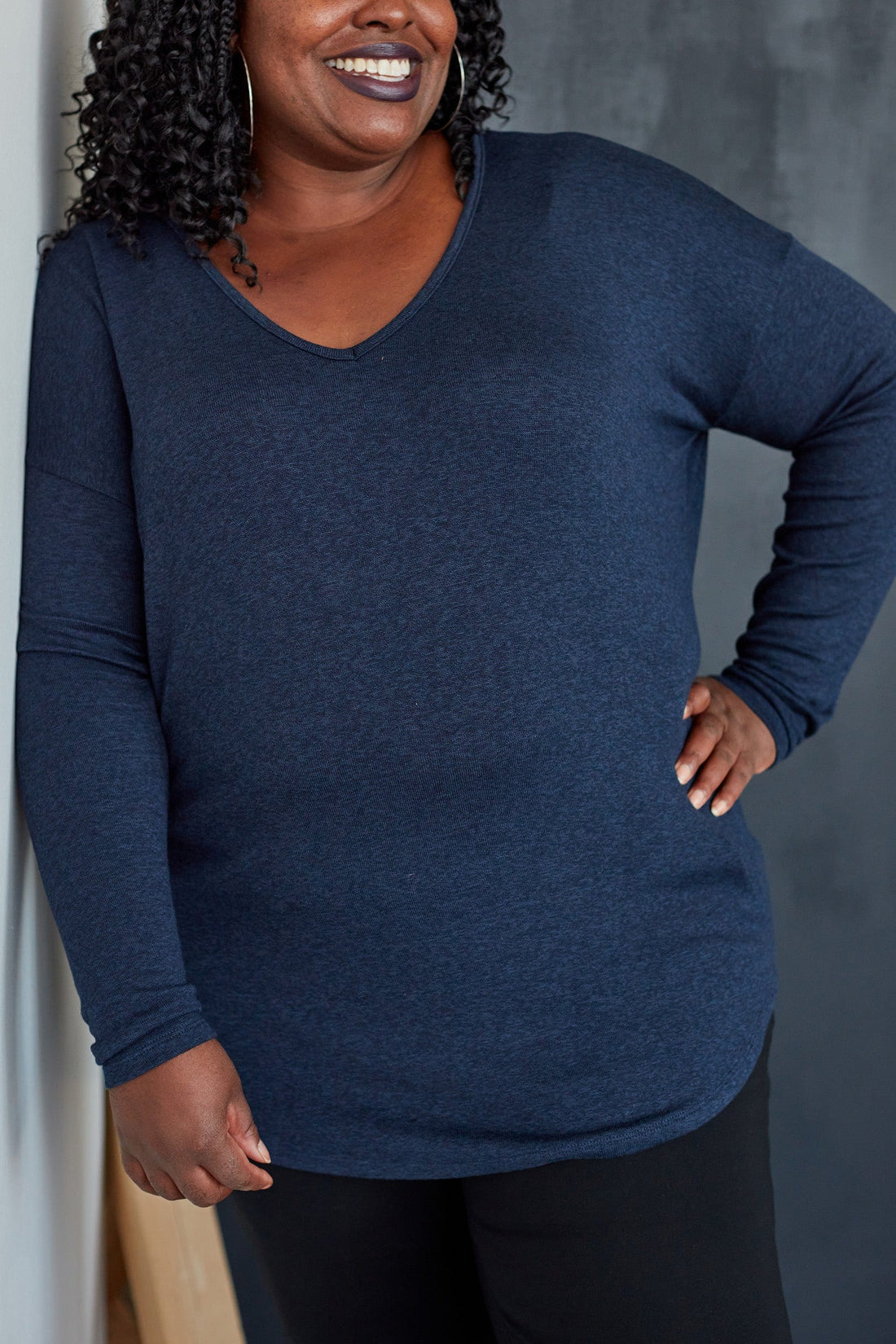 Knit V-Neck Sweater in Navy