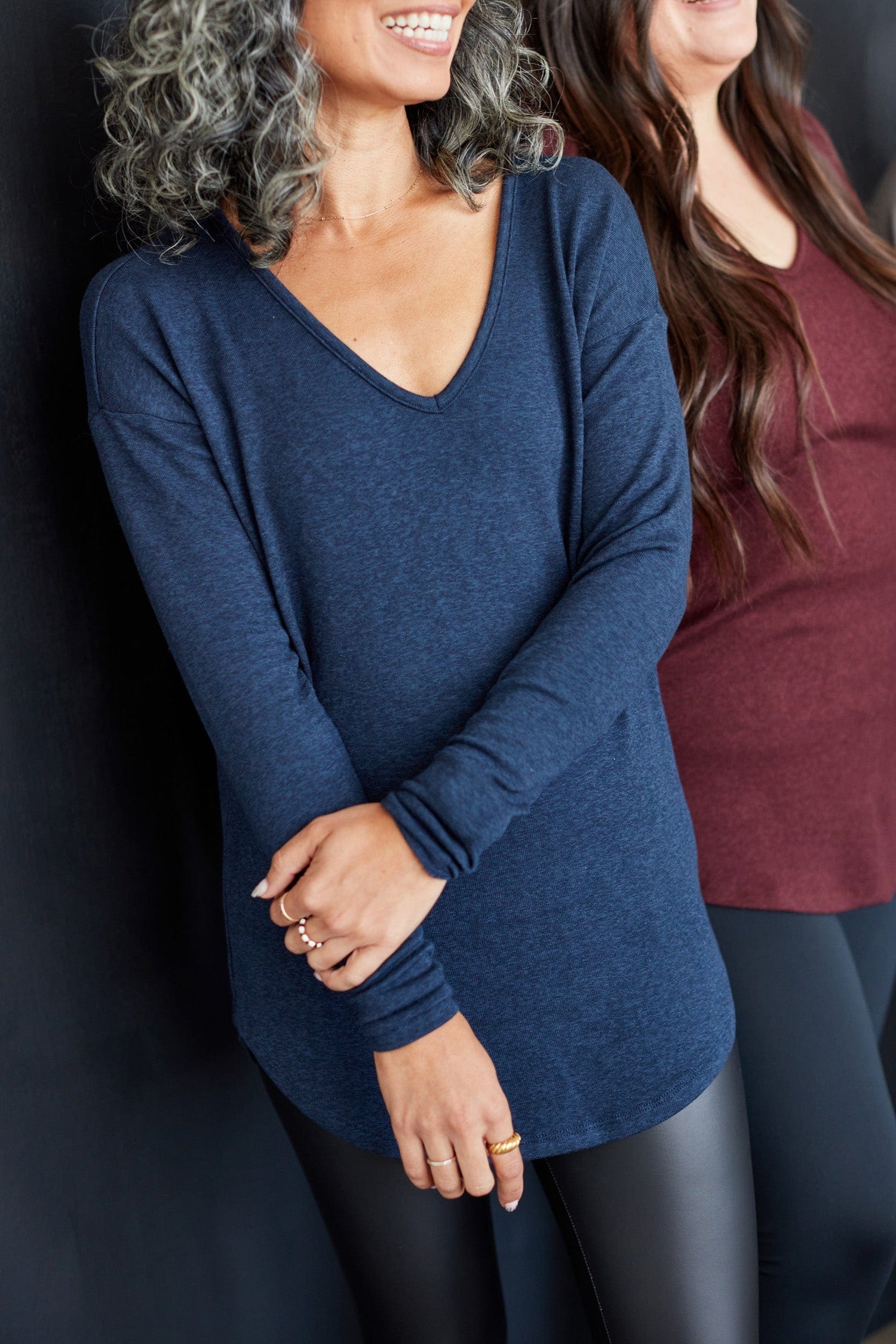 Knit V-Neck Sweater in Navy