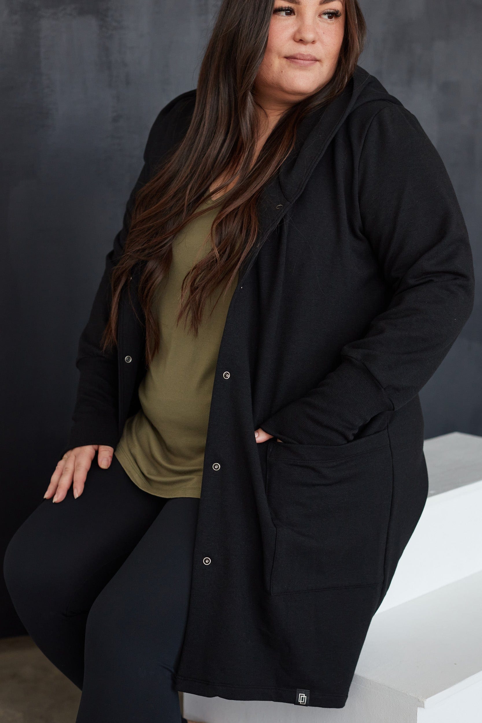 Bamboo Fleece Hooded Car Coat in Onyx