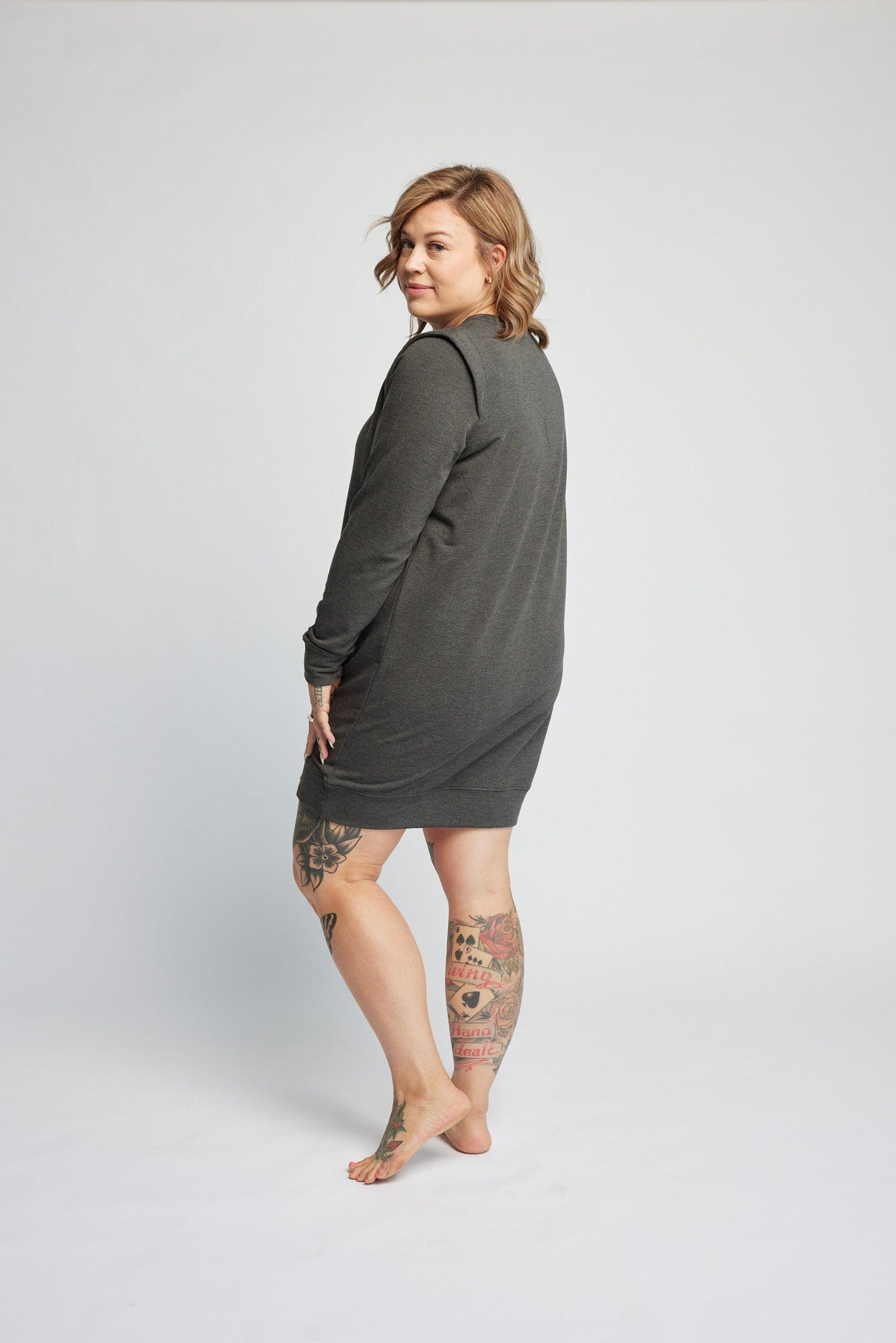 Crew Sweater Dress in Charcoal