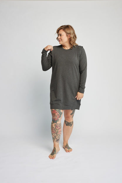 Crew Sweater Dress in Charcoal