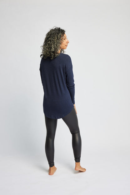 Knit V-Neck Sweater in Navy