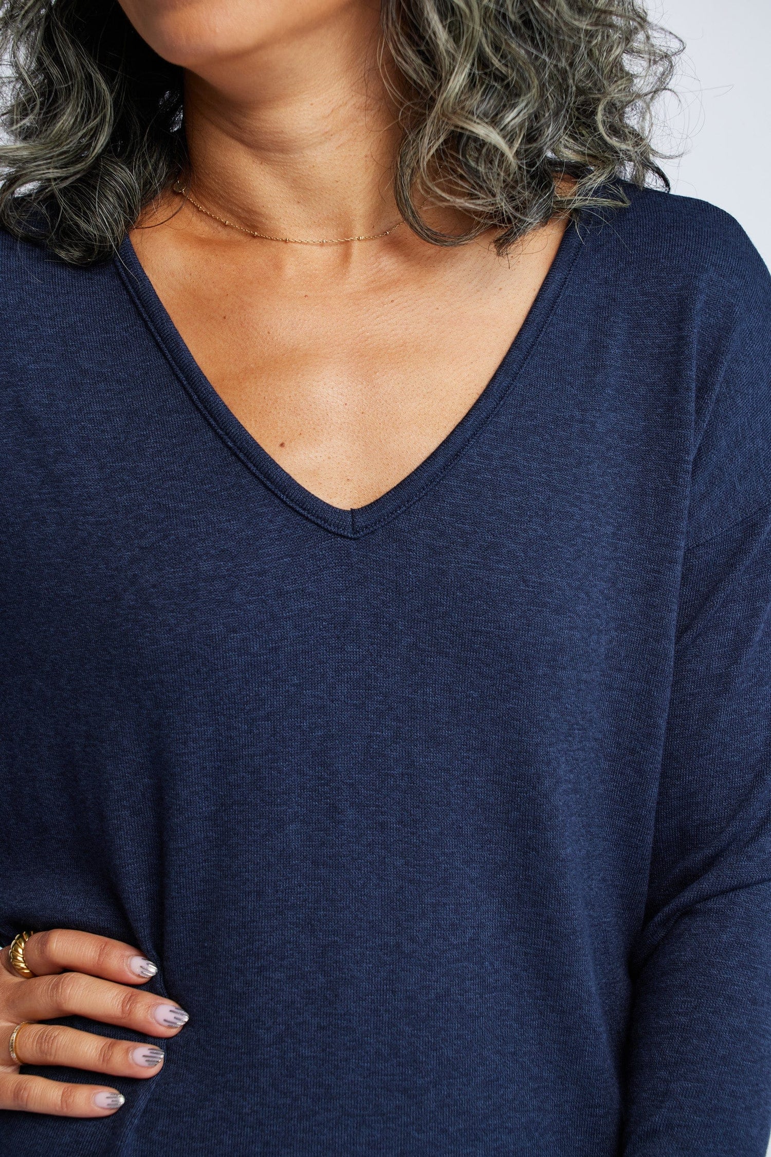 Knit V-Neck Sweater in Navy