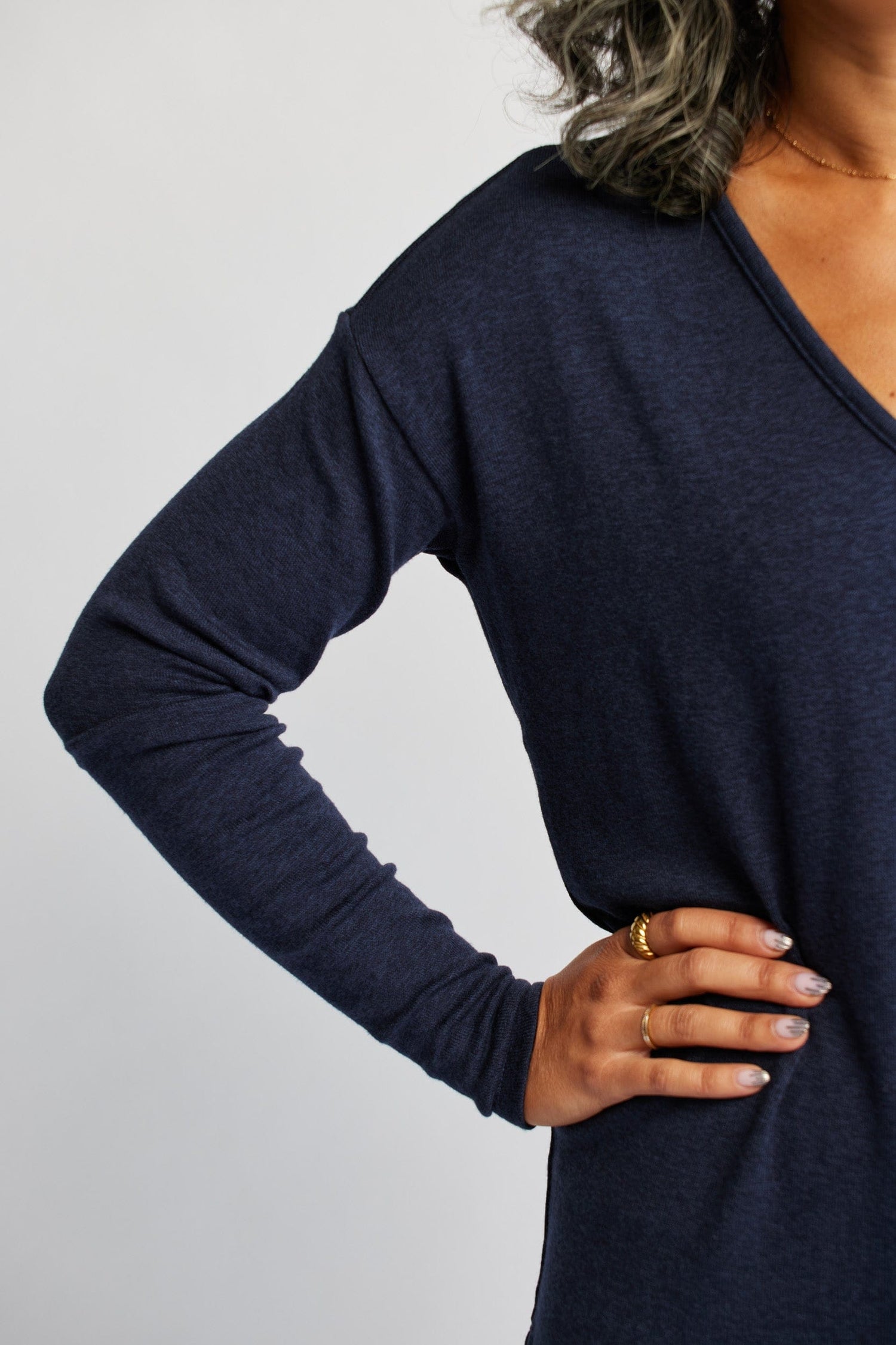 Knit V-Neck Sweater in Navy