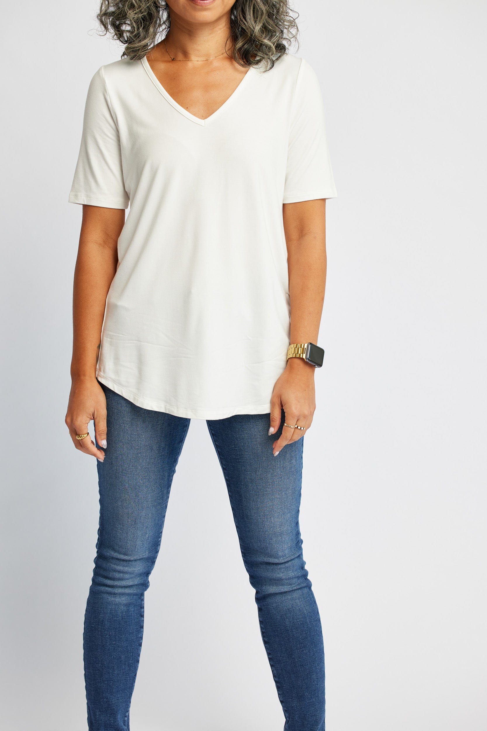 V-Neck Tee in Bone