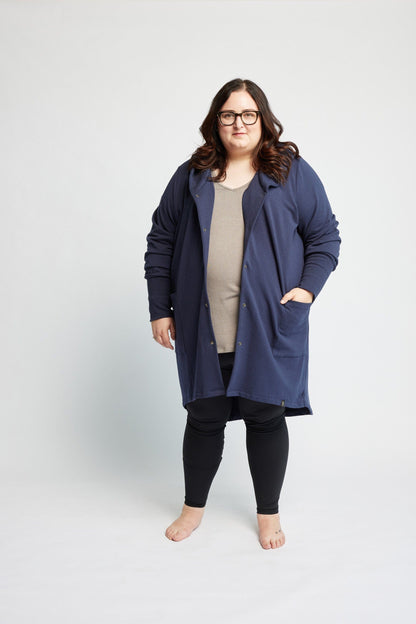 Bamboo Fleece Hooded Car Coat in Navy