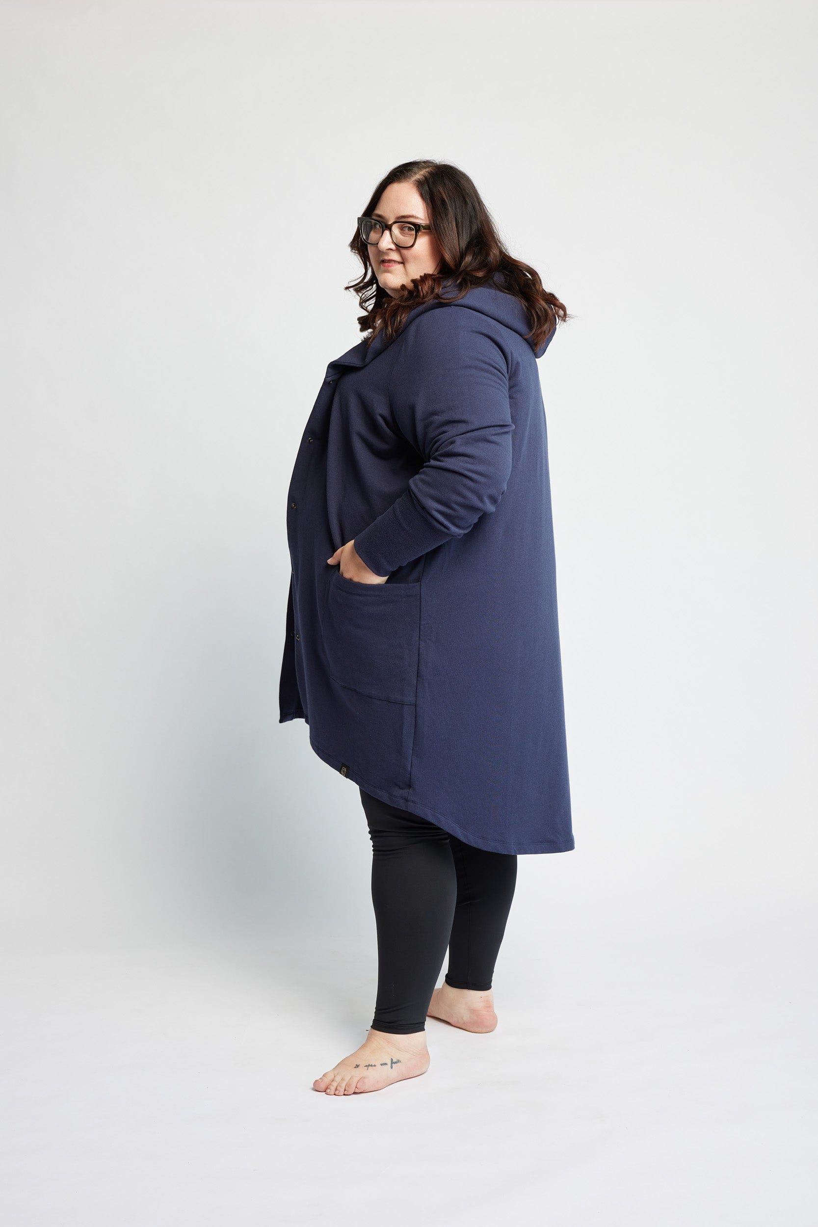 Bamboo Fleece Hooded Car Coat in Navy