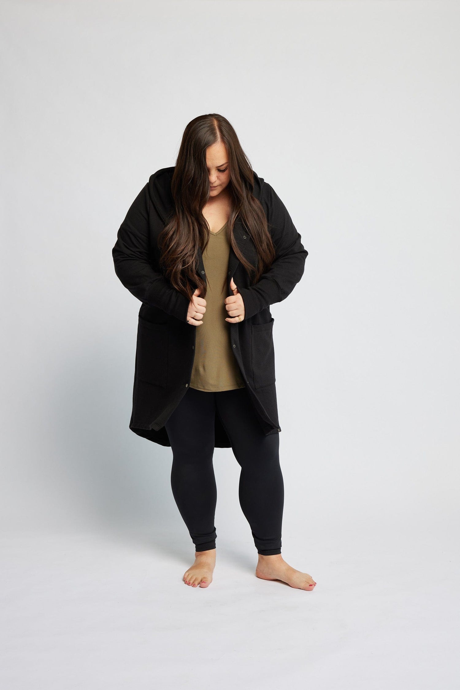 Bamboo Fleece Hooded Car Coat in Onyx