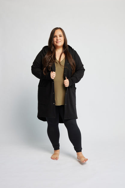 Bamboo Fleece Hooded Car Coat in Onyx