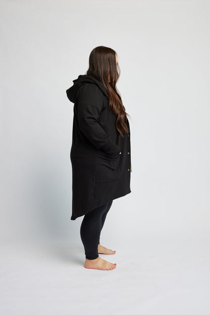 Bamboo Fleece Hooded Car Coat in Onyx