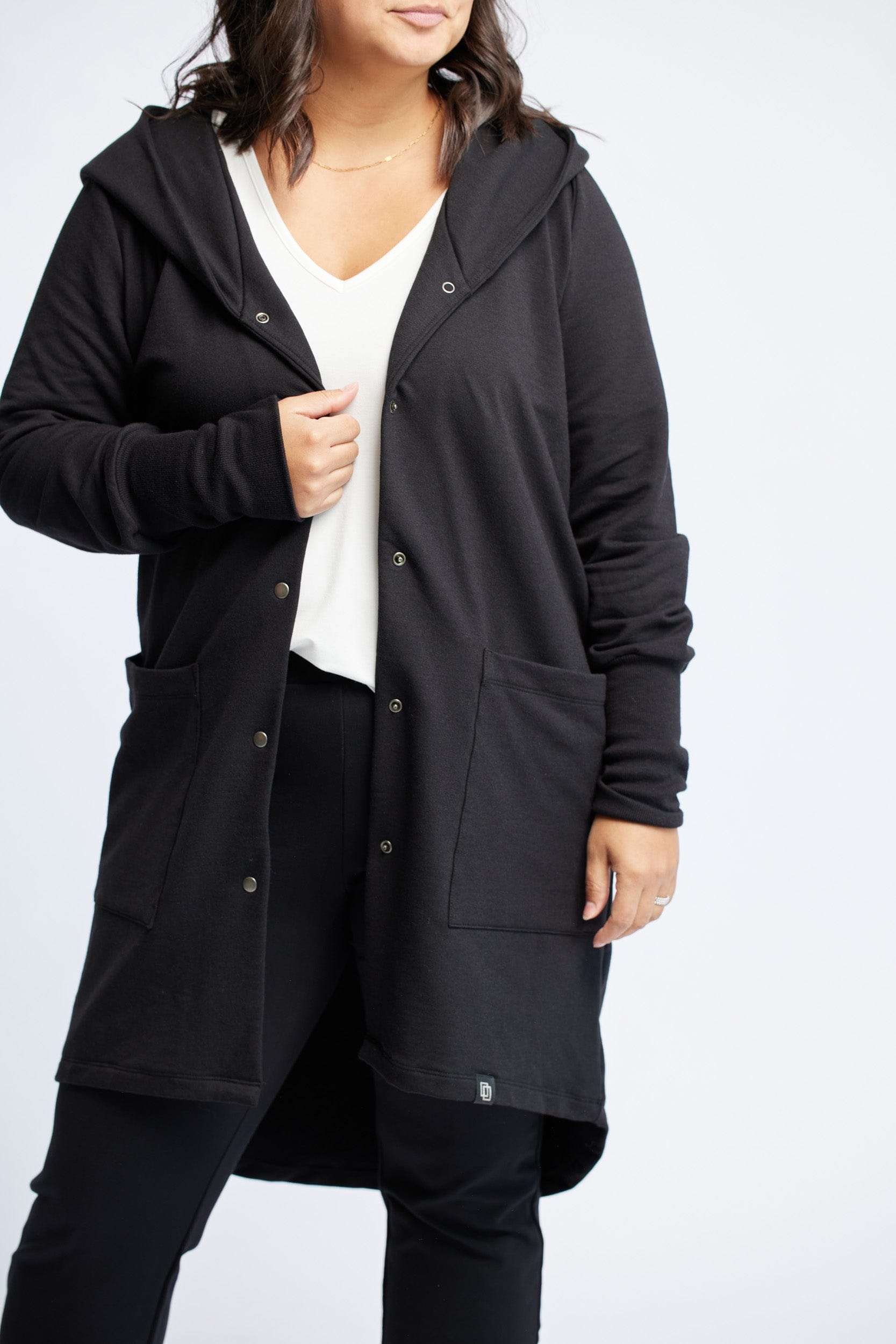 Bamboo Fleece Hooded Car Coat in Onyx