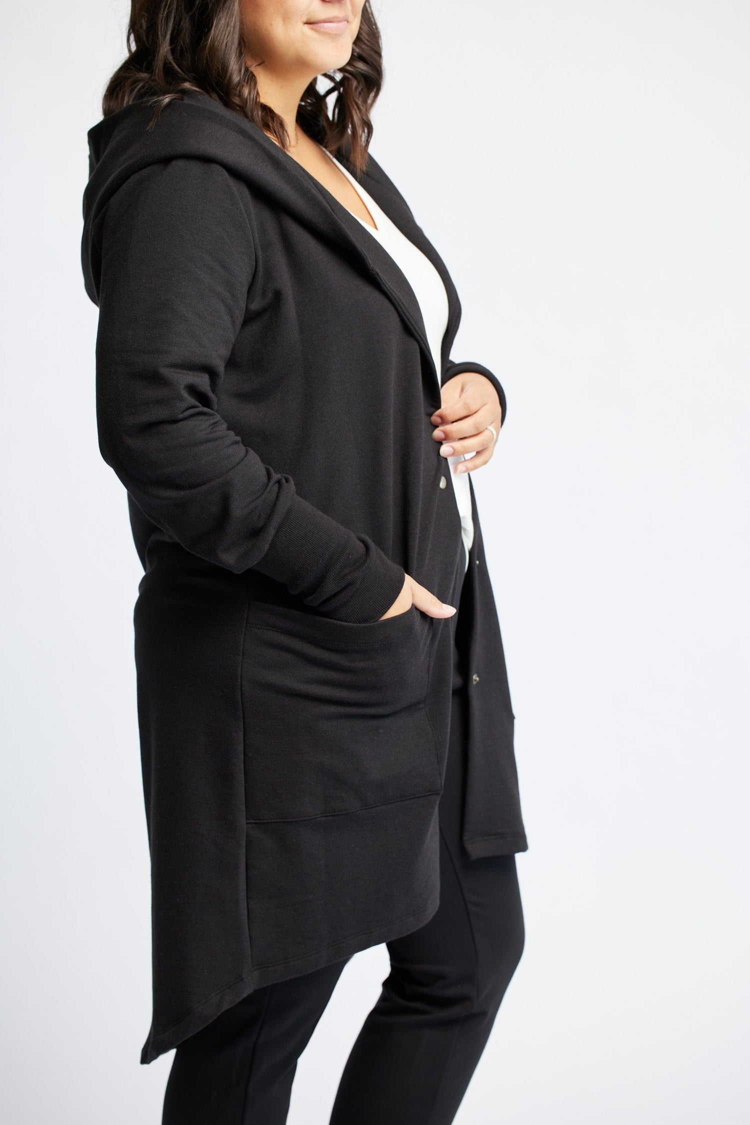 Bamboo Fleece Hooded Car Coat in Onyx