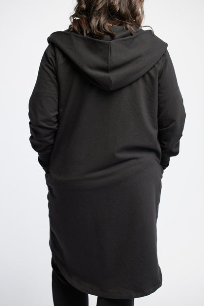 Bamboo Fleece Hooded Car Coat in Onyx