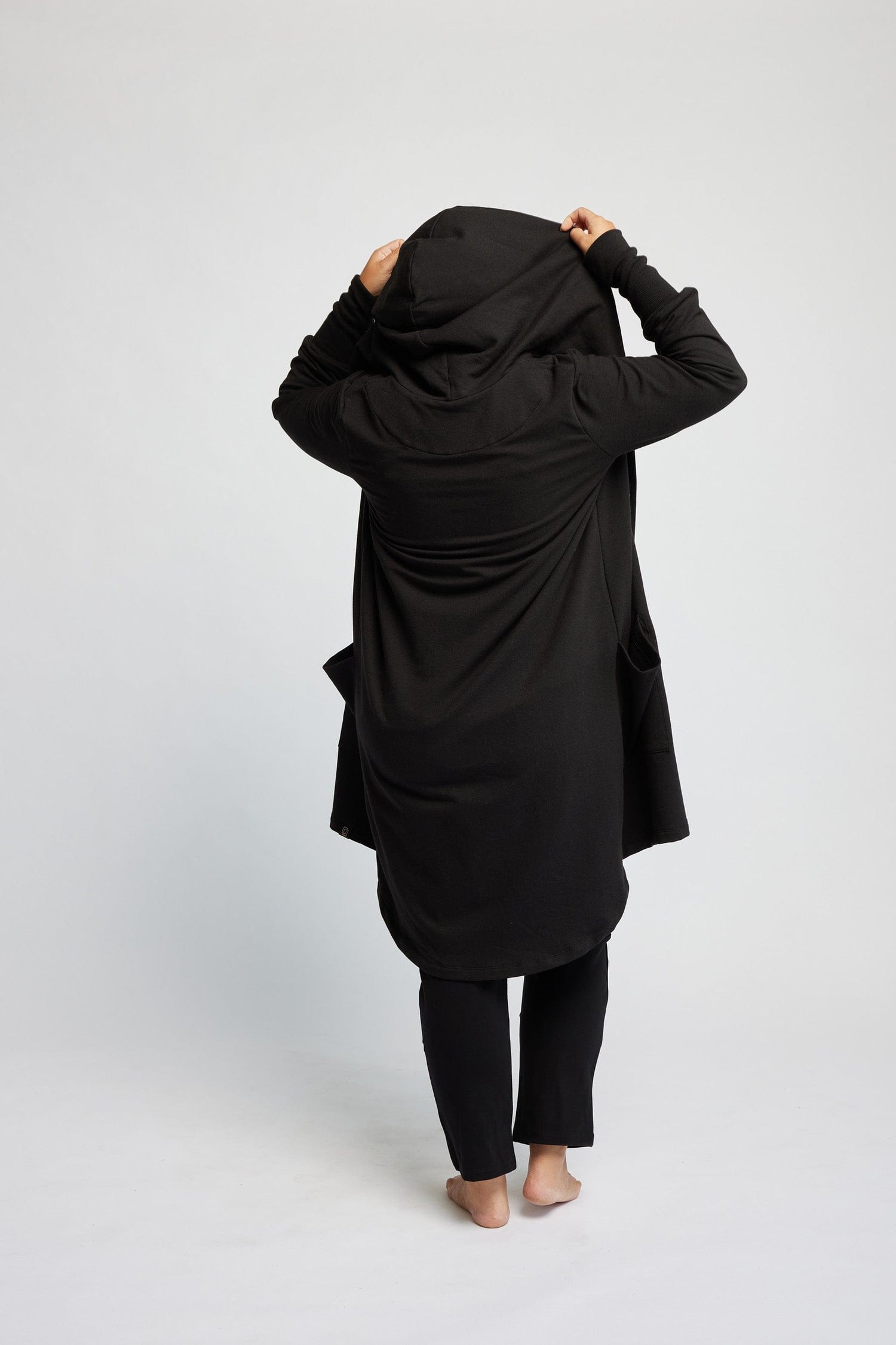 Bamboo Fleece Hooded Car Coat in Onyx