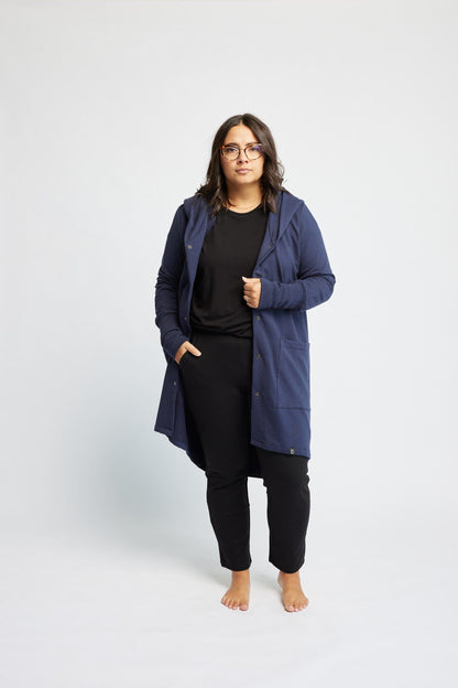 Bamboo Fleece Hooded Car Coat in Navy