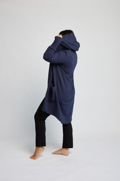 Bamboo Fleece Hooded Car Coat in Navy