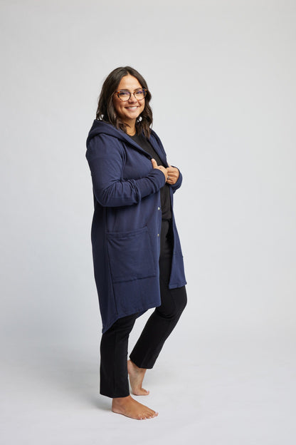 Bamboo Fleece Hooded Car Coat in Navy