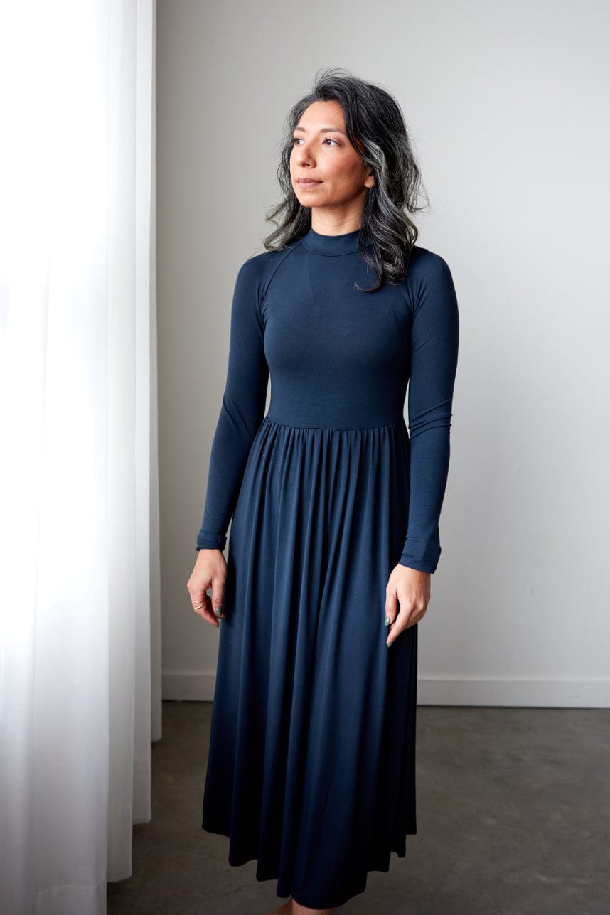 Mock Neck Midi Dress in Midnight