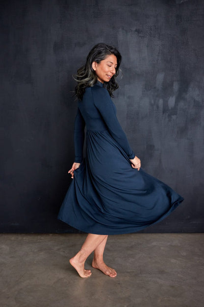 Mock Neck Midi Dress in Midnight