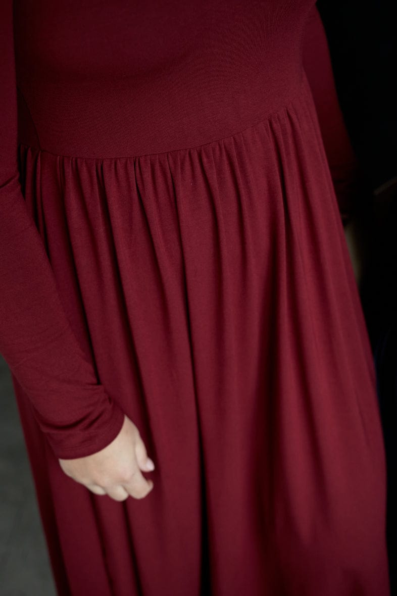 Mock Neck Midi Dress in Cranberry