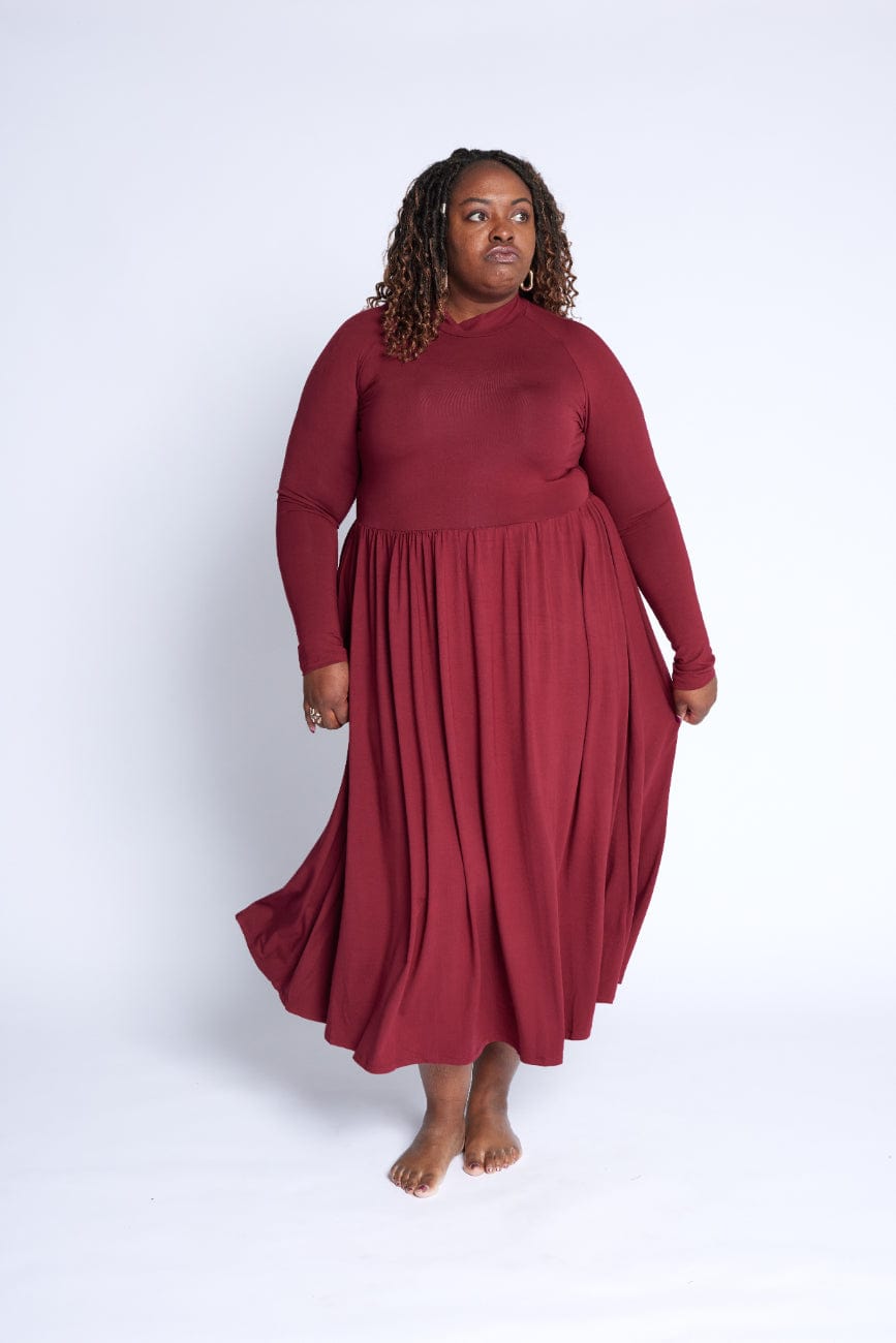 Mock Neck Midi Dress in Cranberry