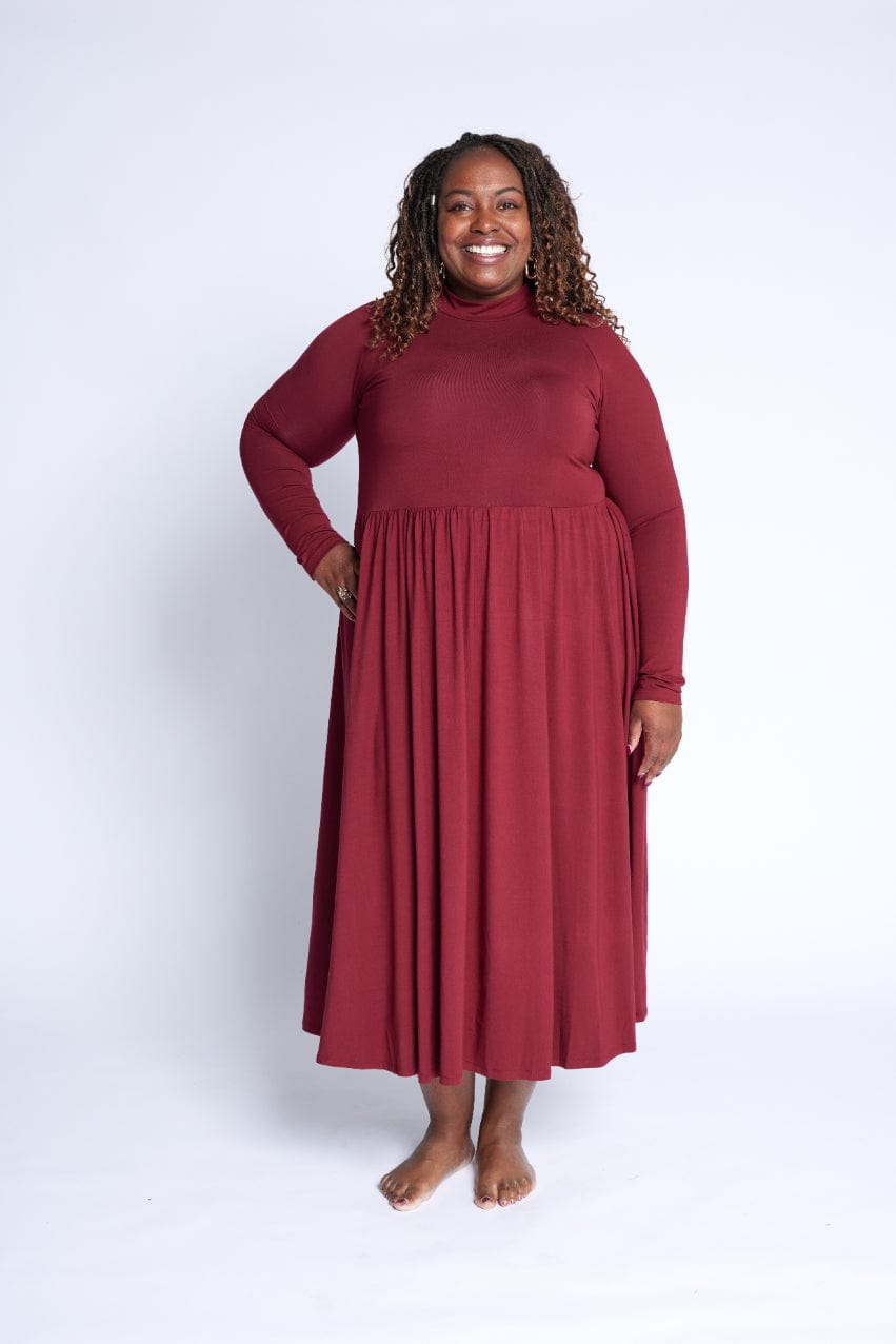 Mock Neck Midi Dress in Cranberry