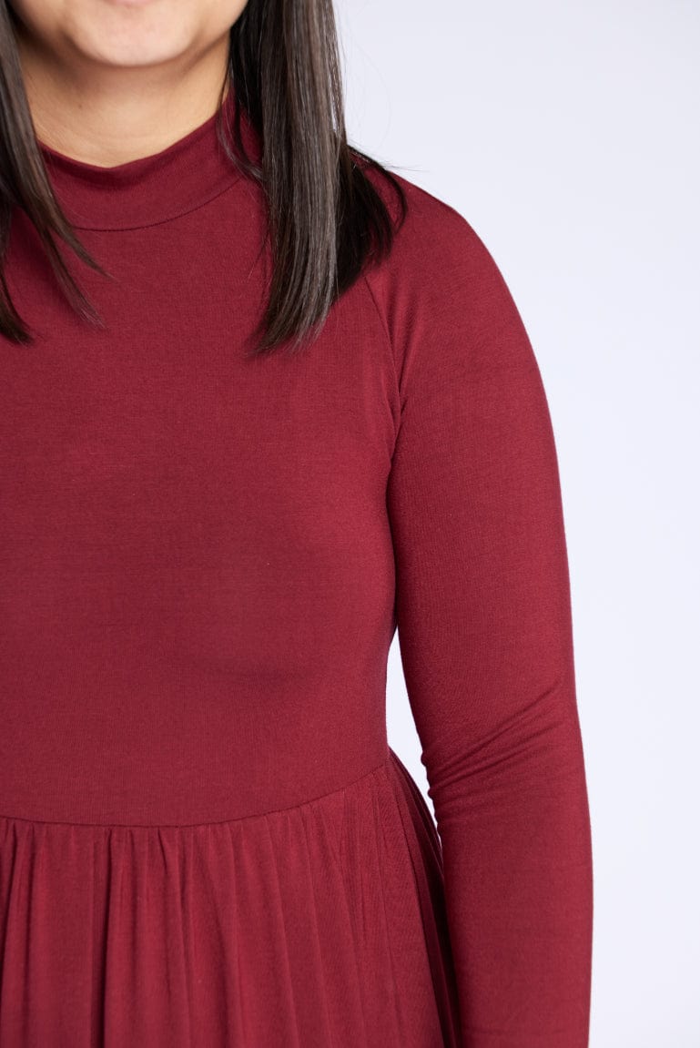 Mock Neck Midi Dress in Cranberry