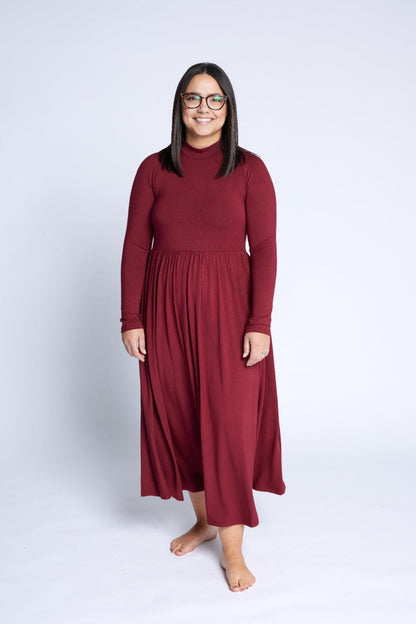 Mock Neck Midi Dress in Cranberry