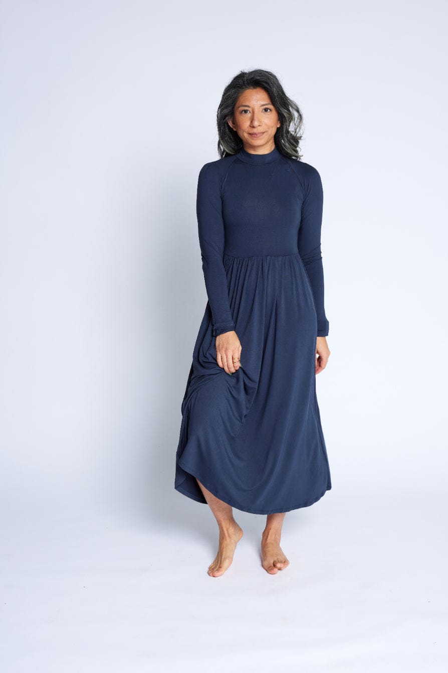 Mock Neck Midi Dress in Midnight