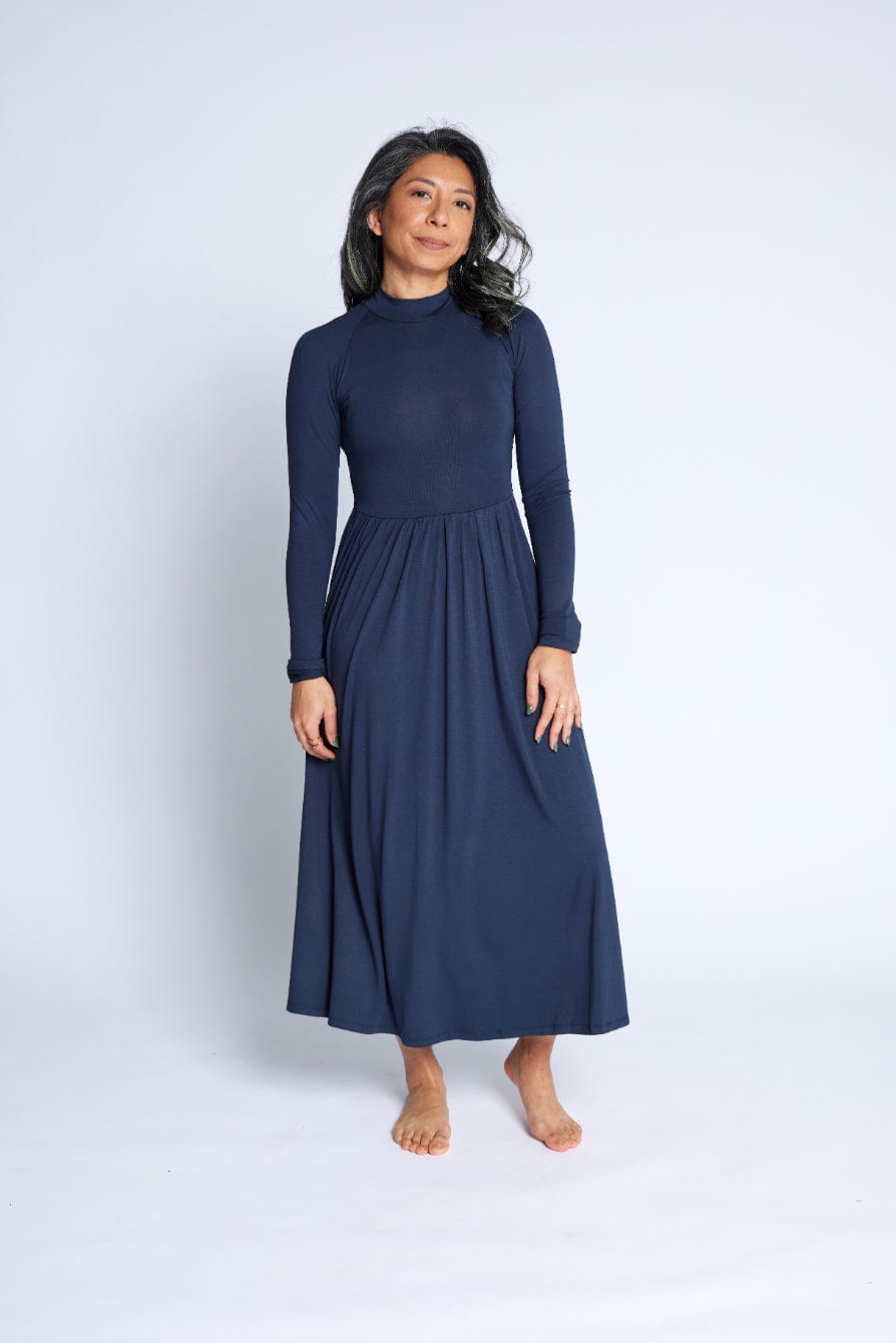 Mock Neck Midi Dress in Midnight