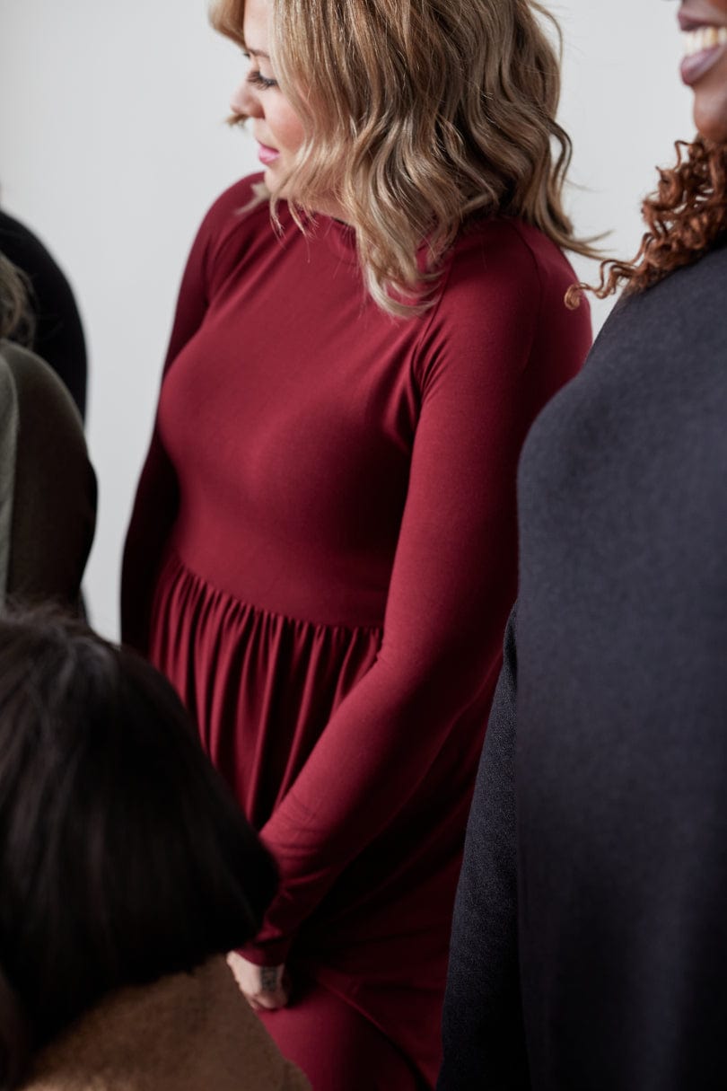 Mock Neck Midi Dress in Cranberry