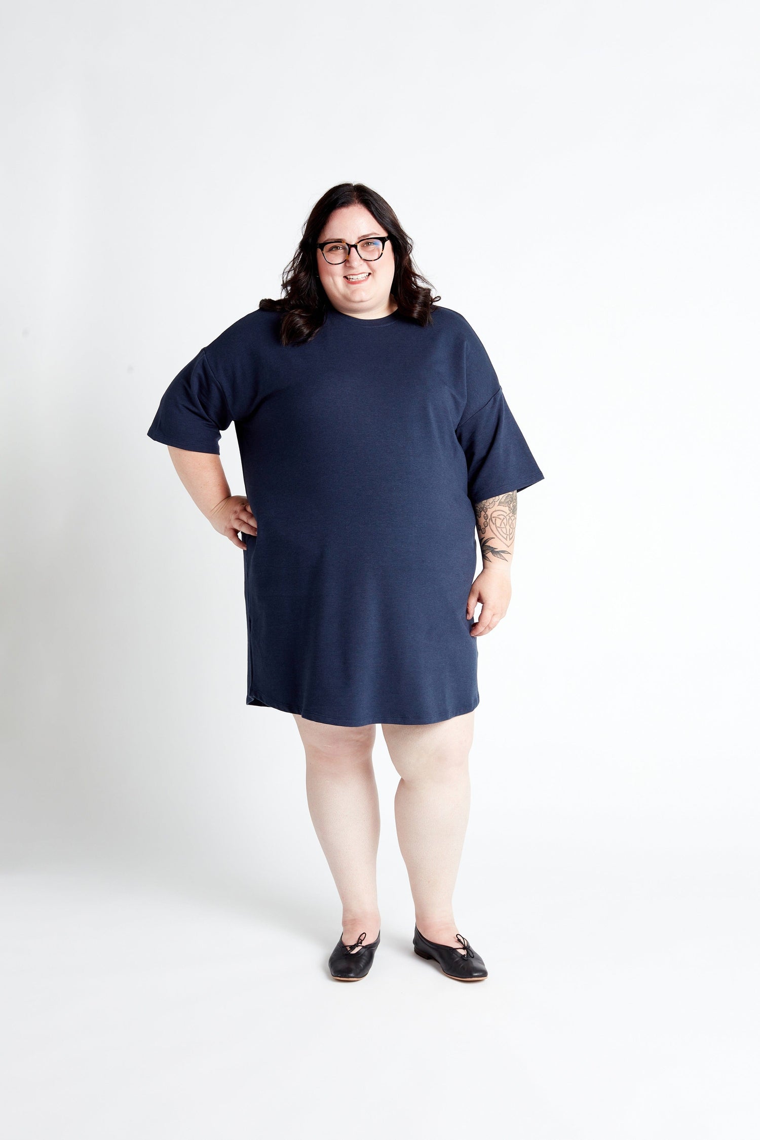 Relaxed Three-Quarter Dress in Navy