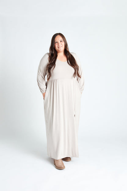 Smocked Sleeve Maxi Dress in Fossil