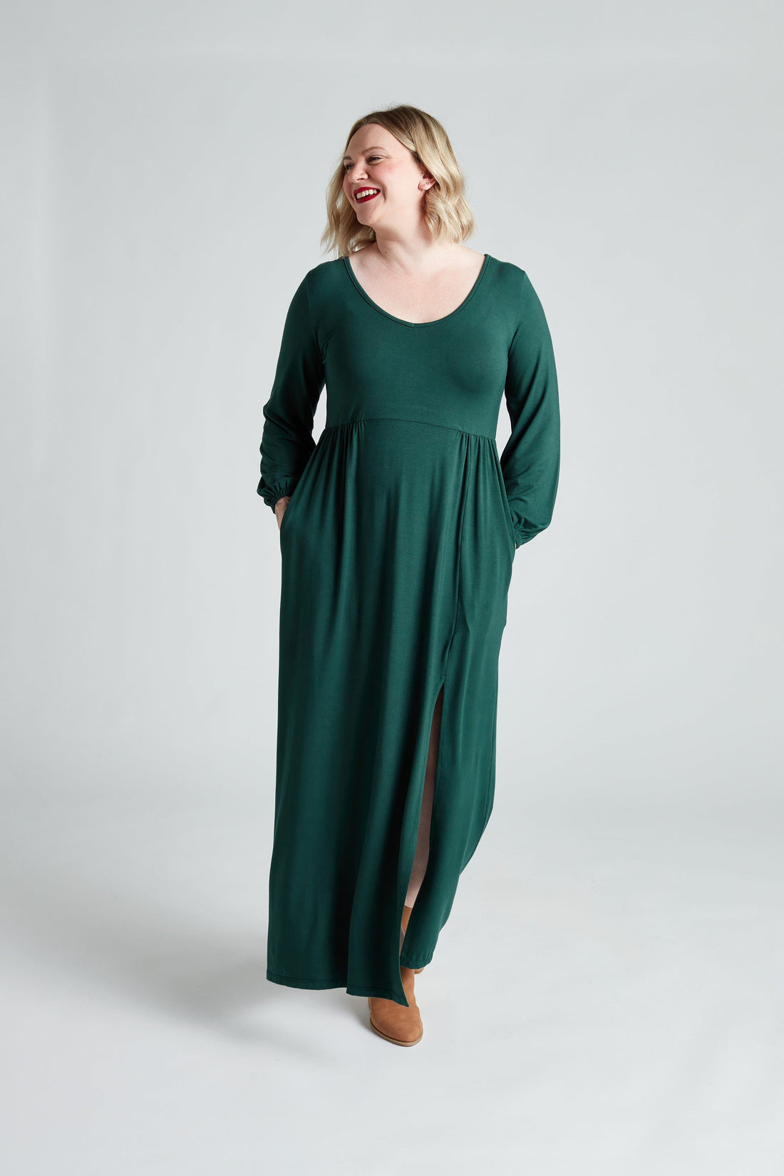 Smocked Sleeve Maxi Dress in Fern