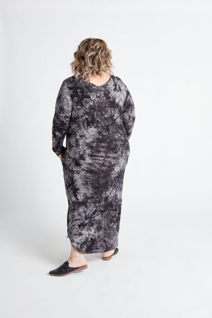 Long Sleeve V-Neck Maxi Dress in Tie Dye