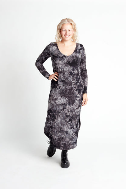 Long Sleeve V-Neck Maxi Dress in Tie Dye