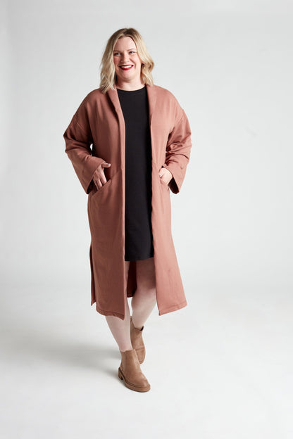 Maxi abrigo de lana de bambú en rosa polvoriento