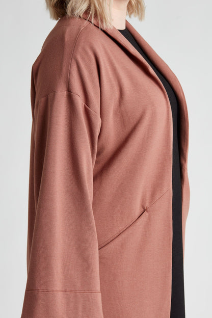 Maxi abrigo de lana de bambú en rosa polvoriento
