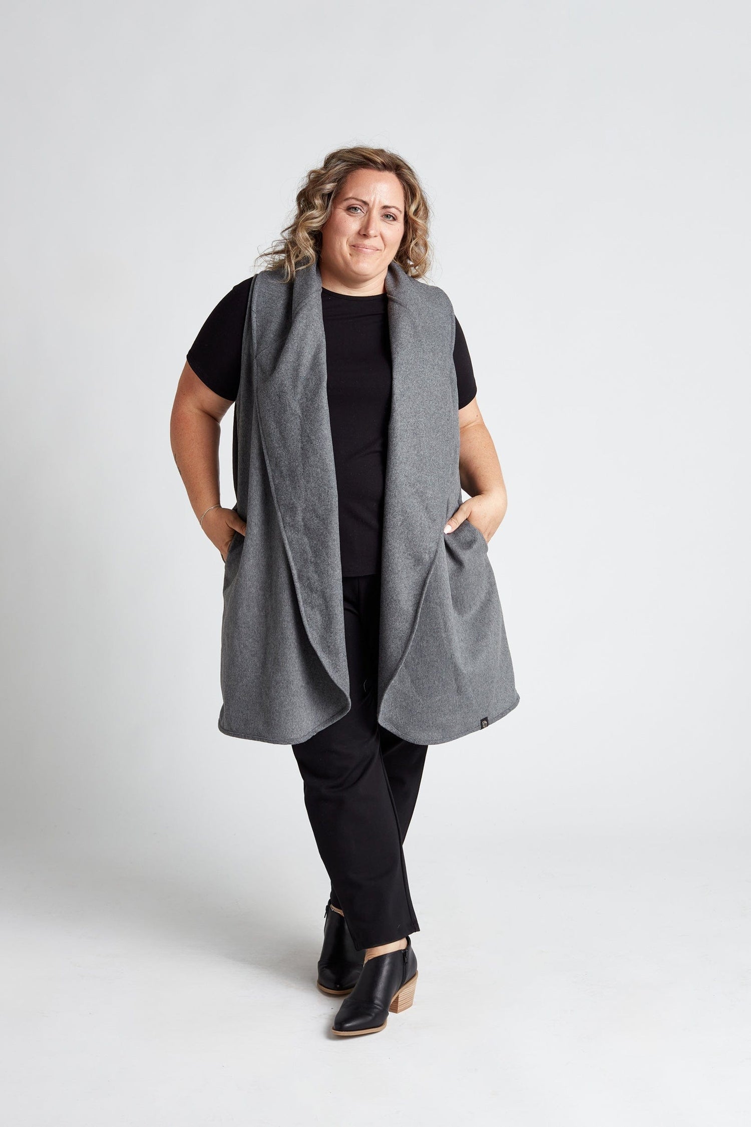 Wool Cowl Vest in Heather Grey