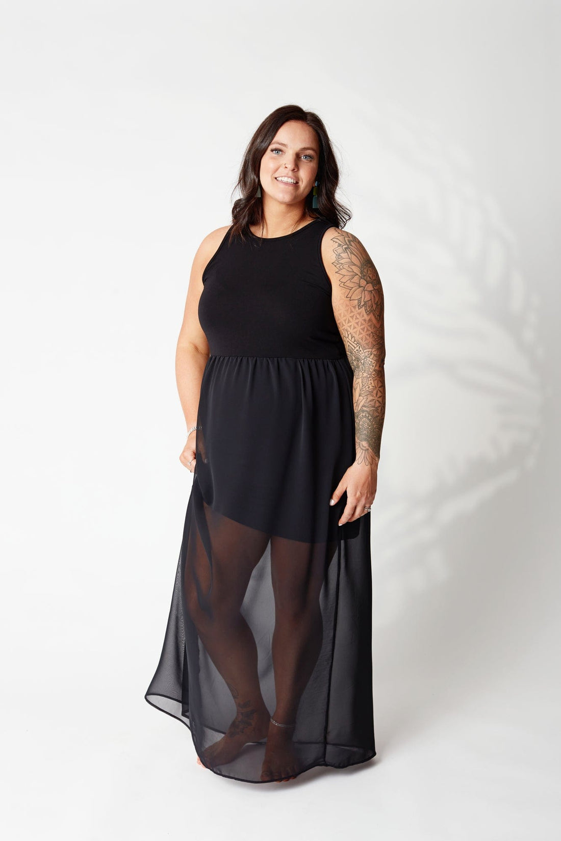 Racerback Chiffon Maxi Dress in Onyx