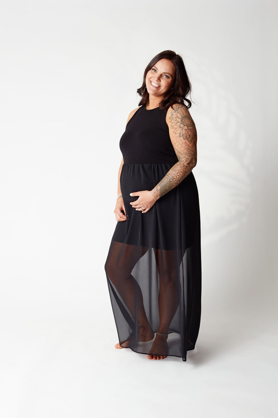 Racerback Chiffon Maxi Dress in Onyx